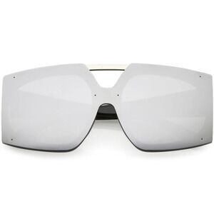 Oversized Shield Sunglasses Silver Mirror Lens Fashion UV400 Protection Trendy‎